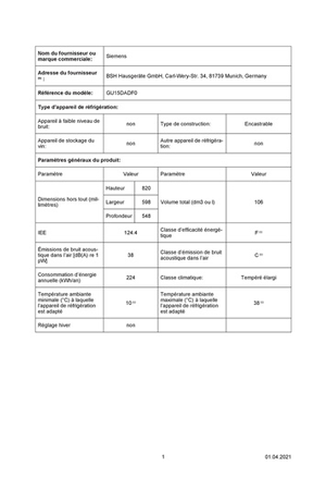 Congélateur top SIEMENS ENCASTRABLE - GU15DADF0