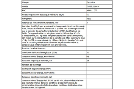 Climatiseur mobile ELECTROLUX EXP26U558CW
