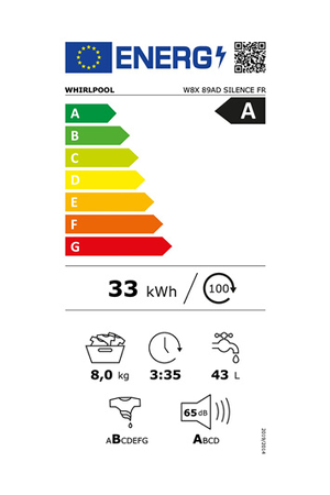 Lave-linge hublot Whirlpool W8X89AD SILENCE FR AUTODOSE