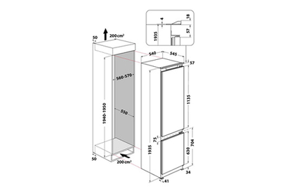 Refrigerateur congelateur en bas WHIRLPOOL COMBINE ENCASTRABLE - ART9811SF2 194CM