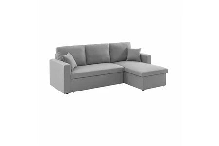 Canapé d'angle Sweeek Canapé d'angle convertible en tissu gris clair - IDA - 3 places fauteuil d'angle réversible coffre rangement lit modulable