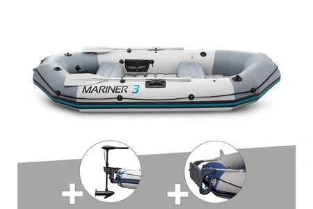 Bateau pneumatique INTEX KIT BATEAU GONFLABLE 3 PLACES MARINER 3 AVEC MOTEUR, RAMES ET GONFLEUR - INTEX