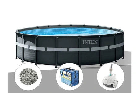 Piscine tubulaire INTEX KIT PISCINE TUBULAIRE INTEX ULTRA XTR FRAME RONDE 5,49 X 1,32 M + BÂCHE À BULLES + 20 KG DE ZÉOLITE + ROBOT NETTOYEUR