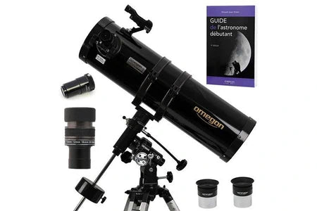 Télescope OMEGON PACK COMPLET TÉLESCOPE 150/750 EQ3 ET ZOOM ET GUIDE DÉBUTANT ET OCULAIRES ET BARLOW ET VISEUR - OMEGON