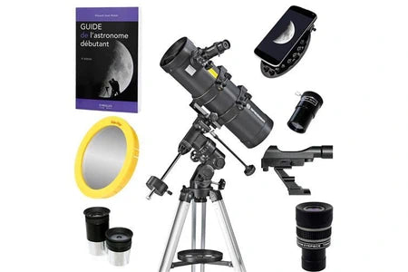 Télescope BRESSER PACK DÉBUTANT TÉLESCOPE SPICA 130/1000 MONTURE EQ3 ET FILTRE SOLAIRE ET OCULAIRES ET ZOOM ET GUIDE - BRESSER