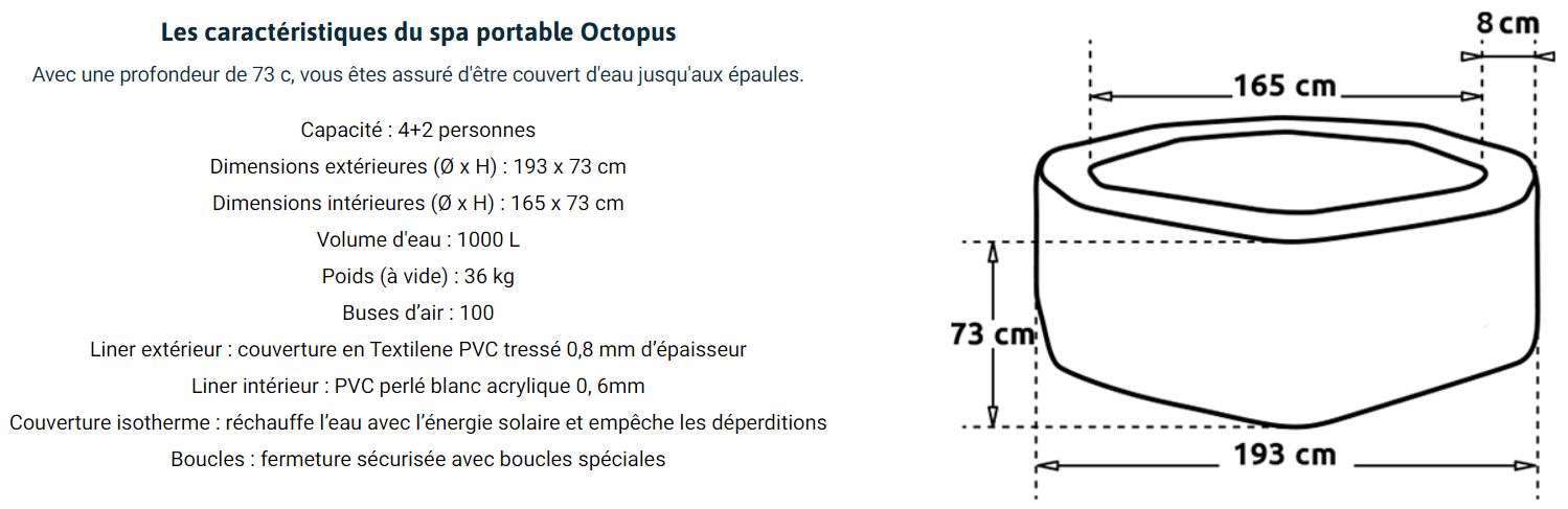 Spa semi-rigide NetSpa OCTOPUS 6 places Ø 193 cm x H 73 cm avec