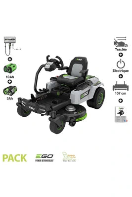 Tondeuse autoportée EGO POWER+ TONDEUSE À GAZON ZERO TURN (AVEC VOLANT) BATTERIE 15AH CHARGEUR MURAL INCLUS EGO COUPE 107 CM ZT4201ES