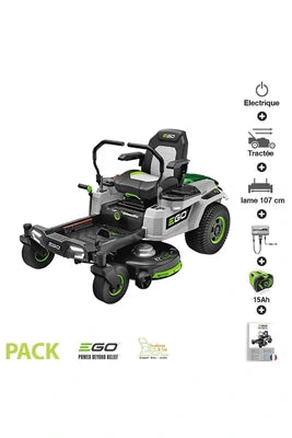 Tondeuse électrique EGO POWER+ TONDEUSE À GAZON ZERO TURN BATTERIE 15AH CHARGEUR MURAL INCLUS EGO COUPE 107 CM ZT4201E