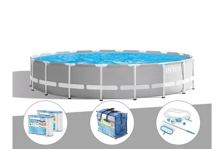 Piscine tubulaire INTEX KIT PISCINE TUBULAIRE INTEX PRISM FRAME RONDE 5,49 X 1,22 M + BÂCHE À BULLES + 6 CARTOUCHES DE FILTRATION + KIT D'ENTRETIEN